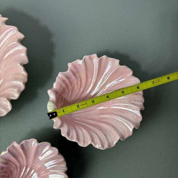 Vintage 80's Trinket Dish Soap Beach Pink Iridescent Pearlescent Seashells 3 pc - Picture 8 of 10